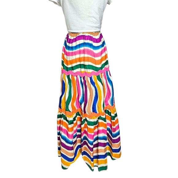 Farm Rio Dancing Stripes Maxi Skirt Size X-Small - Picture 9 of 13